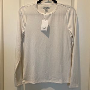 NWT Size Small Long Sleeve Crew Neck Ivory Ribbed Fitted Top